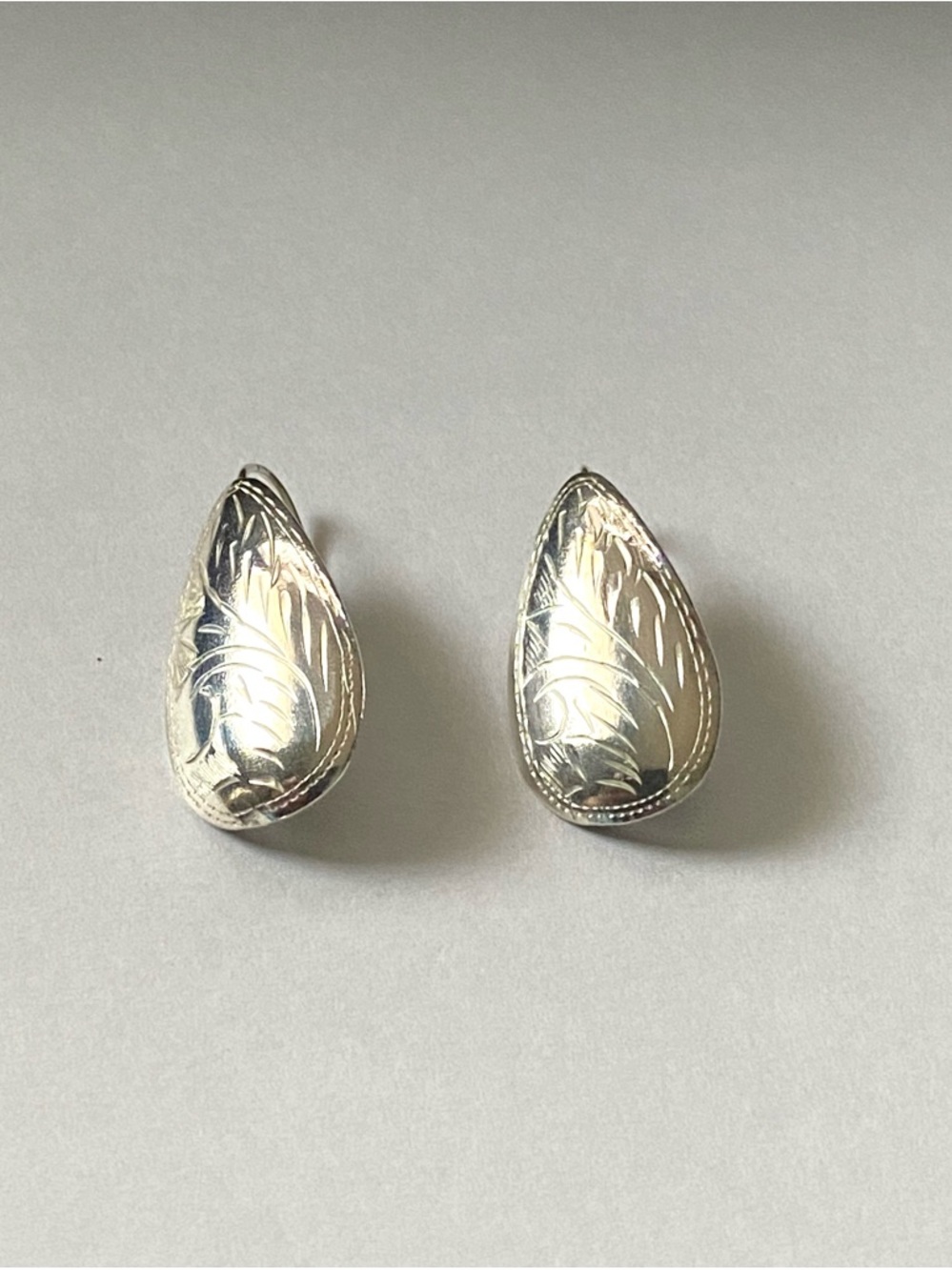 Sterling Silver 925 Filigree Engraved Teardrop Earrings